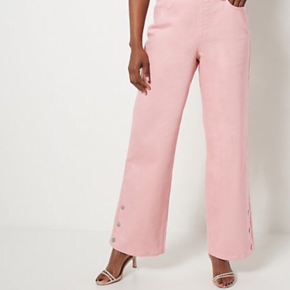 Isaac Mizrahi Live! Tall True Denim Wide Leg Jeans, Cheeky Pink – Tall 20 - Picture 1 of 3
